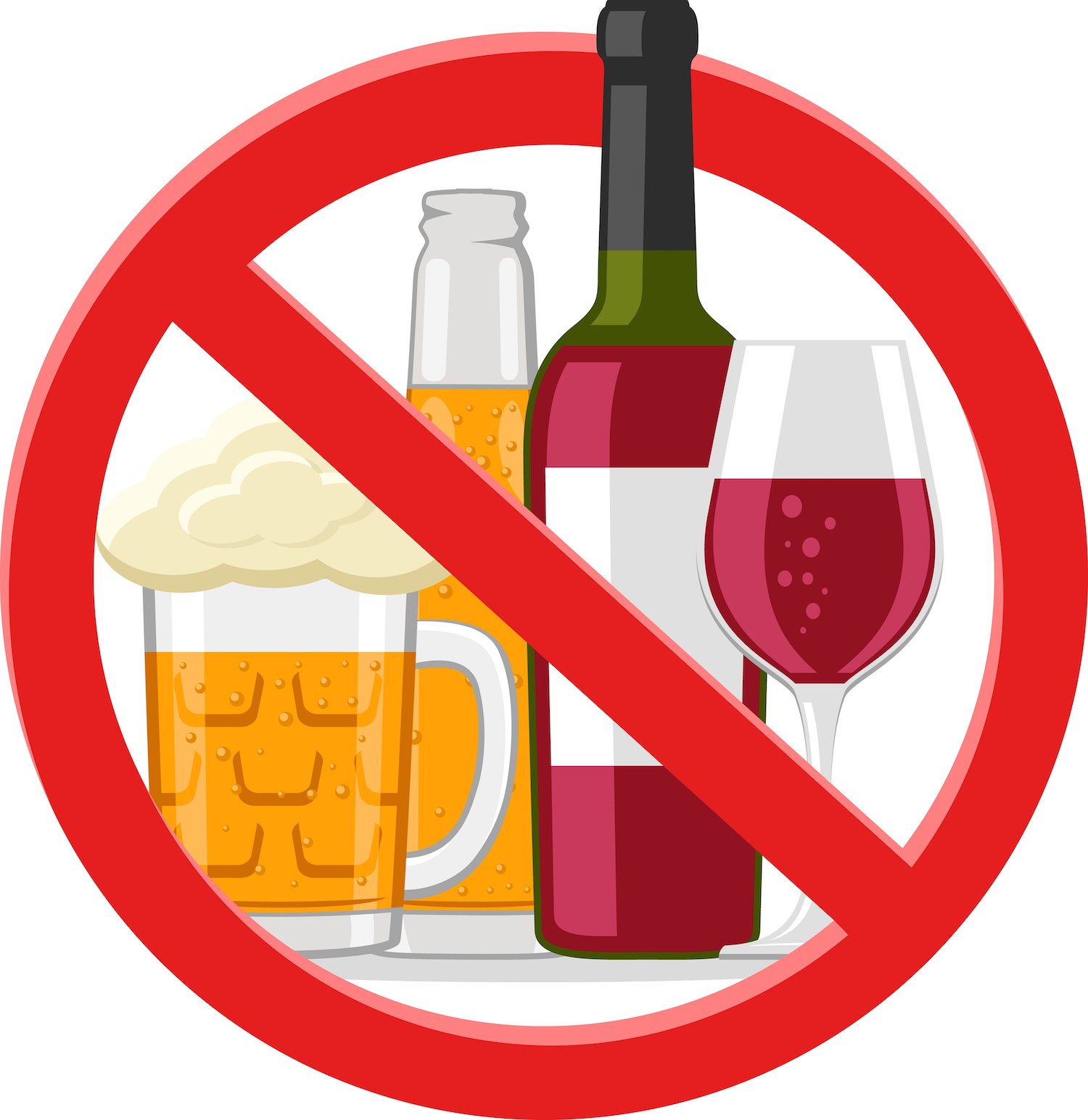 Alcohol in prohibition sign isolated on white background. 