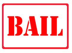 Sign that says "bail" in red letters against a white background