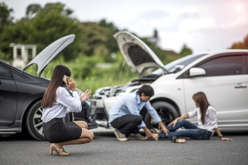 Aftermath of car accident, which may require at-fault driver to get SR 22 insurance.