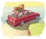 Station wagon turning from private driveway to street