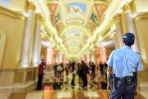 Security guard keeping the watch in a lavish casino 