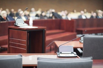A courtroom during a trial for a category a felony in Nevada.