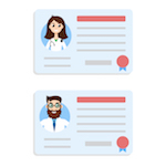cartoon renderings of two medical licenses
