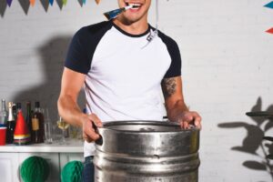 Social host holding beer keg. He could be liable if he knowingly serve an underage guest who then causes an accident.