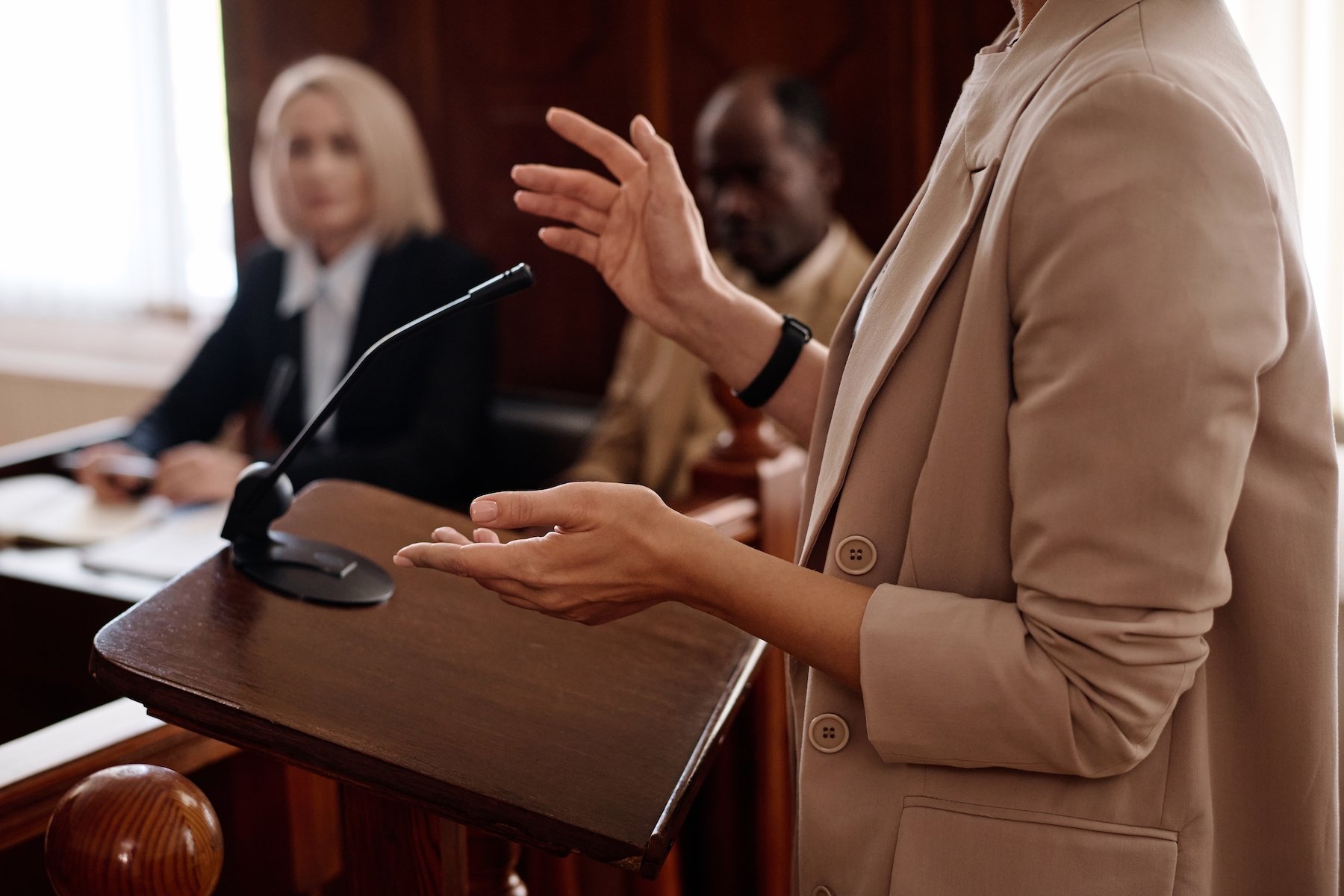 Attorney delivering oral arguments during an appellate hearing on a DUI case