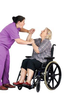 Nursing home worker defending herself against an irate resident.