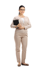 teacher standing with books in hand