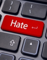Computer keyboard with a red "hate" key