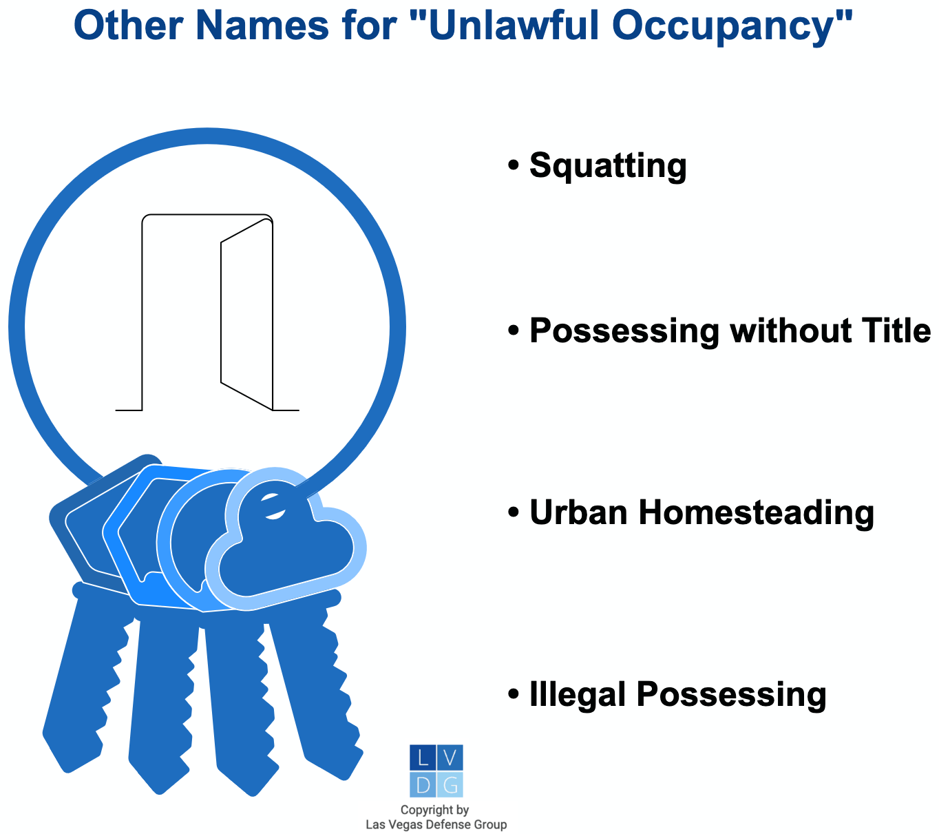 Graphic that shows other names for unlawful occupancy, including squatting