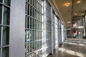 Daytime view of a line of prison cells