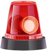police red lamp that sits on the top of a police car and used as a signal to pull over, against a white background