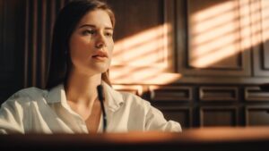 Wife on the witness stand during a trial claiming spousal privilege 