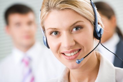 Law firm receptionist with headset.