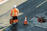 Work zone area with construction worker