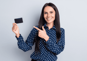 Young woman holding work card in Clark County